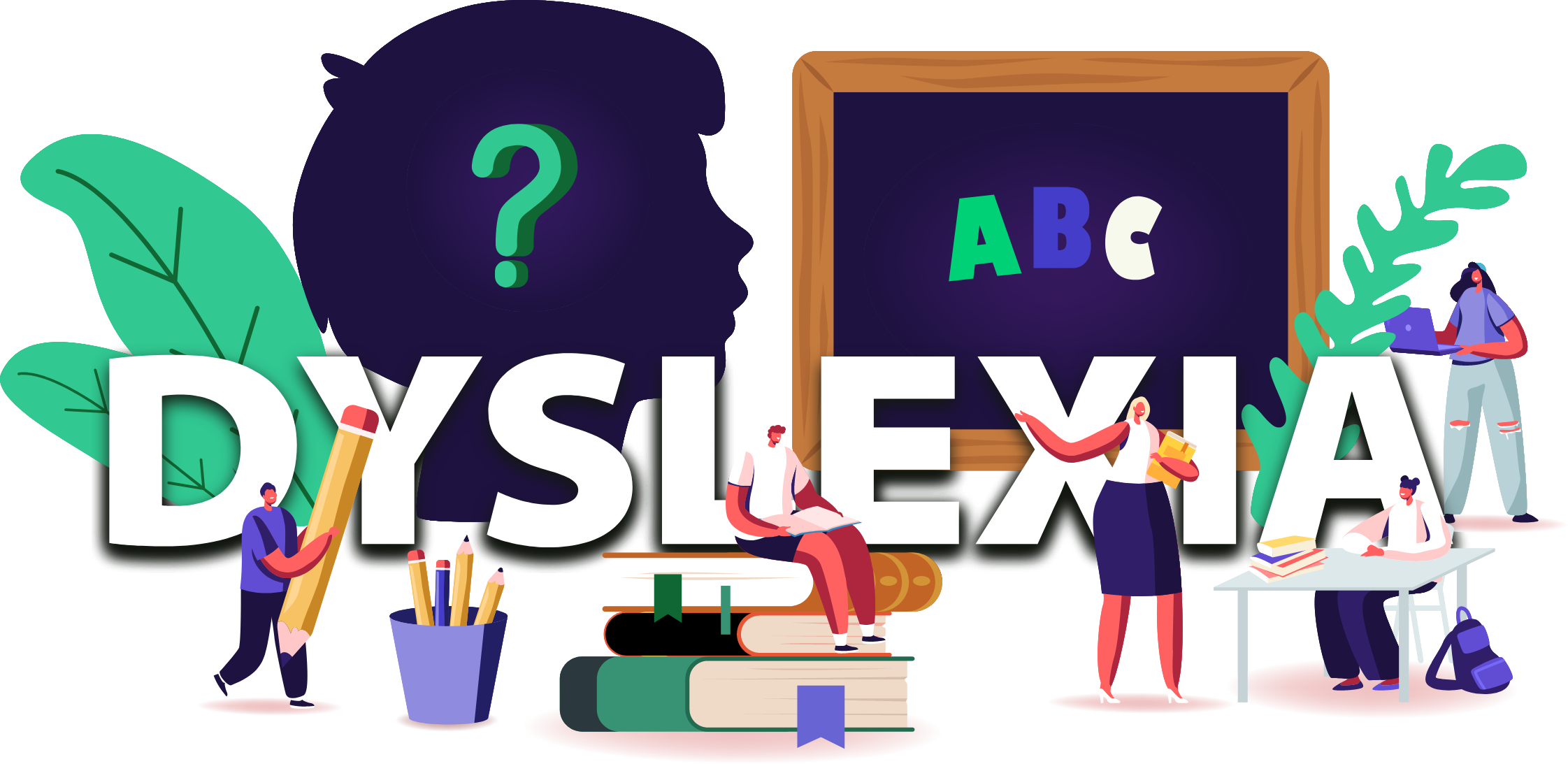 Illustrative graphic to show the multiple aspects to dyslexia.